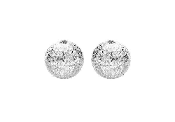 9ct White Gold 8mm Diamond Cut Half-Ball Stud Earrings