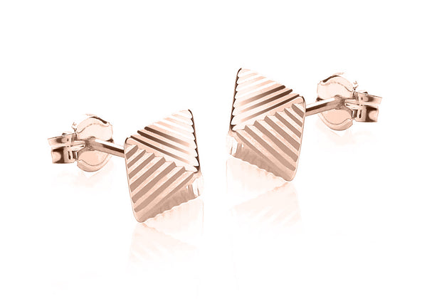 9ct Rose Gold 6mm x 6mm Diamond Cut Pyramid Stud Earrings