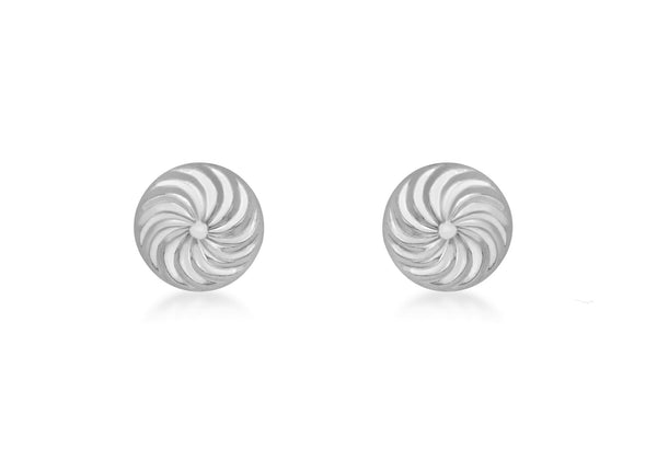 9ct White Gold 8mm Swirl Detail Dome Stud Earrings