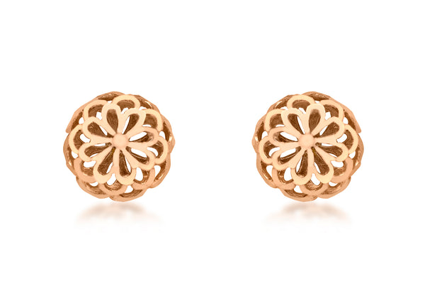 9ct Rose Gold 10mm Diamond Cut Filigree Dome Stud Earrings