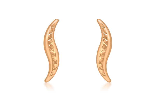 9ct Rose Gold Diamond Cut Slim Wave Stud Earrings