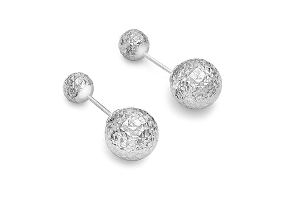 9ct White Gold Diamond Cut 6mm & 10mm Reversible Ball Stud Earrings