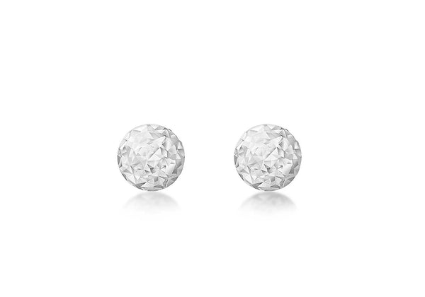 9ct White Gold 6mm Diamond Cut Ball Stud Earrings