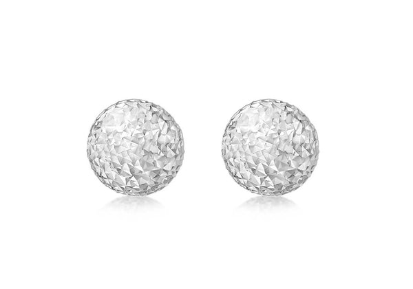 9ct White Gold 8mm Diamond Cut Ball Stud Earrings