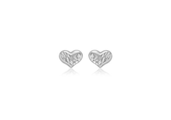 9ct White Gold Diamond Cut 7.7mm x 5.9mm Heart Stud Earrings