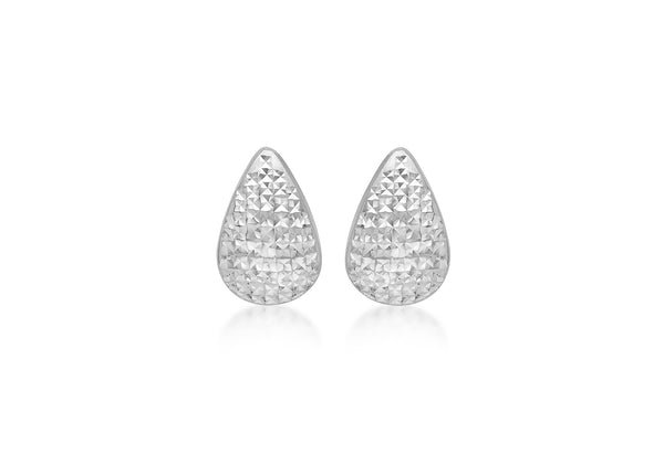 9ct White Gold Diamond Cut 10.4mm x 15.8mm urved Teardrop Stud Earrings