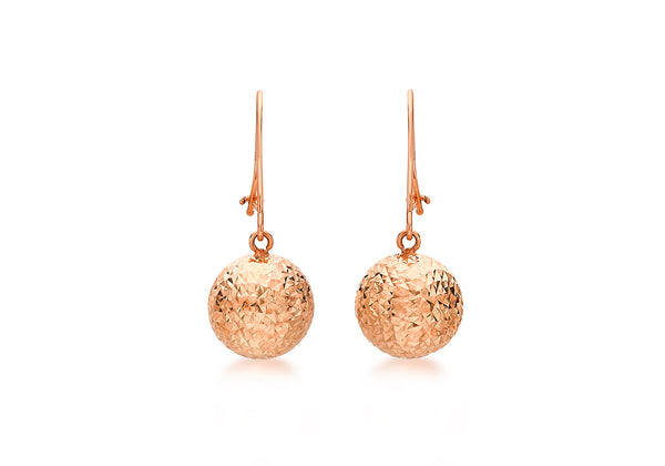 9ct Rose Gold 10mm Diamond Cut Ball Drop Earrings