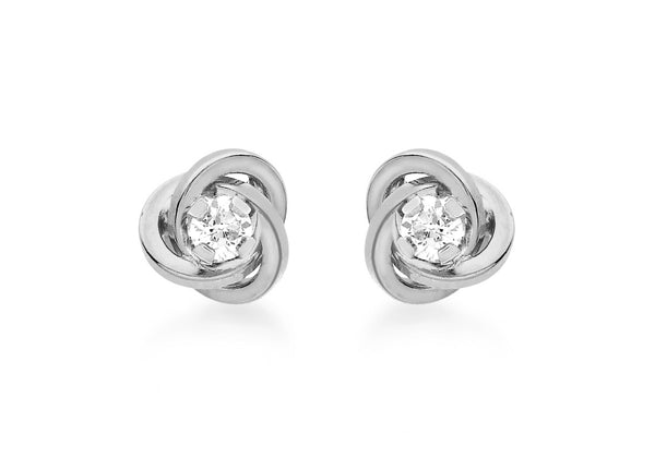 9ct White Gold Zirconia  7mm Knot Stud Earrings