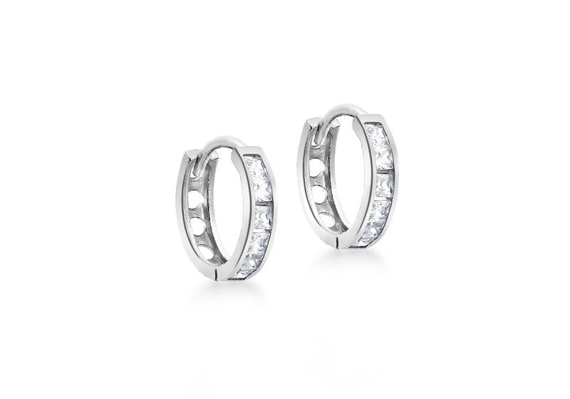 9ct White Gold Zirconia  11mm Huggy Earrings