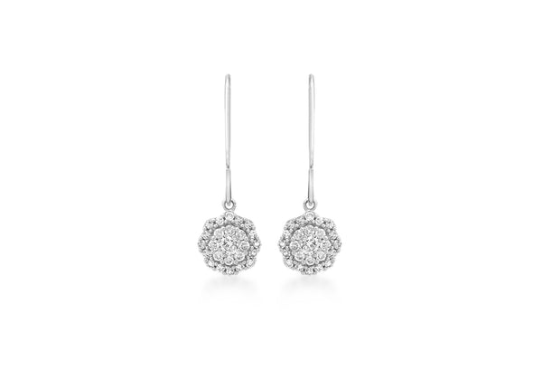 9ct White Gold 0.50ct Diamond Cluster Drop Earrings