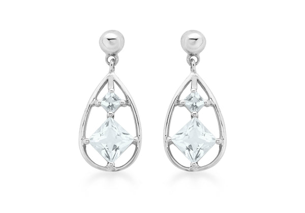 9ct White Gold Aquamarine Drop Earrings