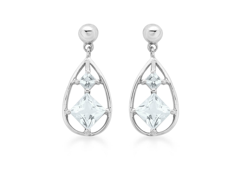 9ct White Gold Aquamarine Drop Earrings