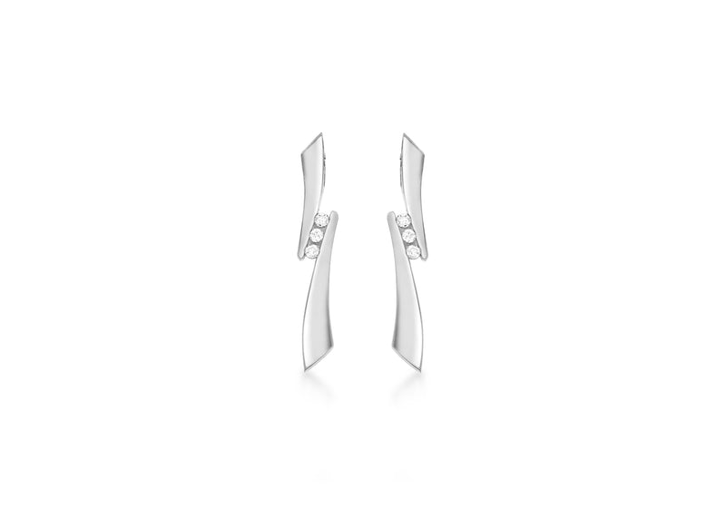 9ct White Gold 0.09ct Diamond Ribbon Drop Earrings