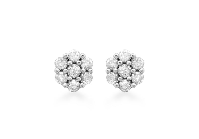 9ct White Gold 0.25t Diamond Cluster 5mm Stud Earrings