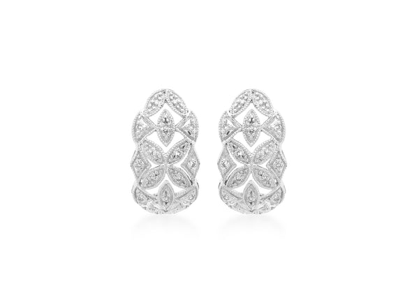 9ct White Gold 0.12t Diamond Filigree Earrings