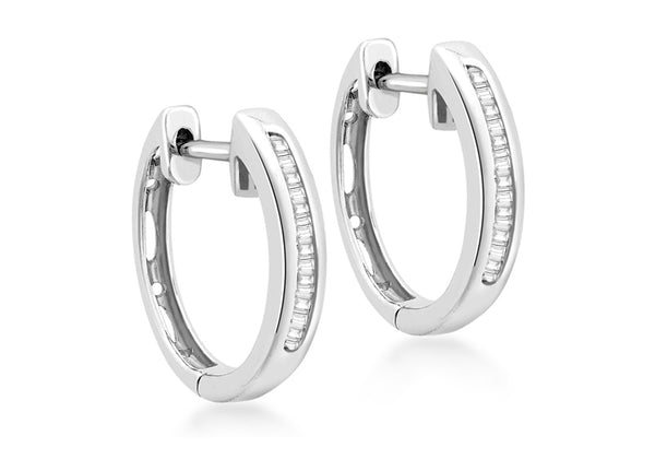 9ct White Gold 0.25ct Baguette Set Diamond Creole Earrings