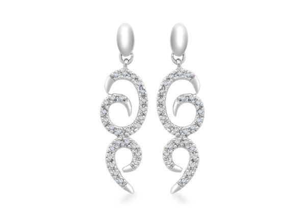 9ct White Gold 0.18ct Diamond Swirl Drop Earrings