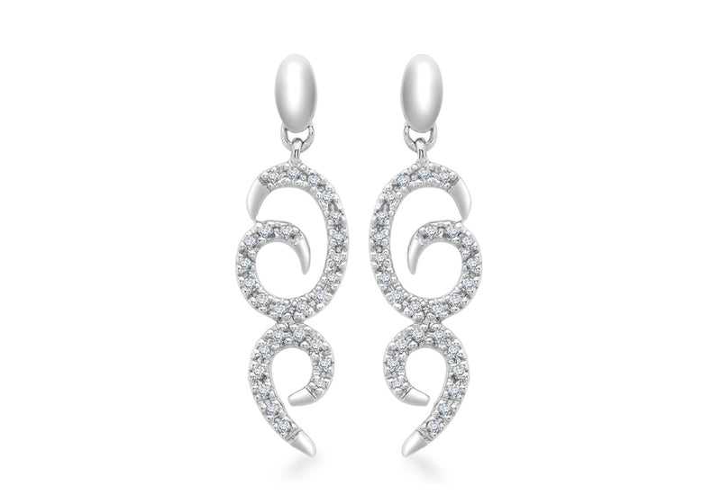 9ct White Gold 0.18ct Diamond Swirl Drop Earrings