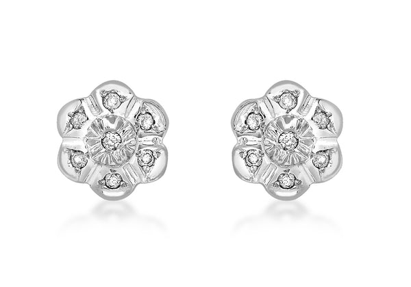 9ct White Gold 0.11t Diamond 8mm x 8mm Flower Stud Earrings