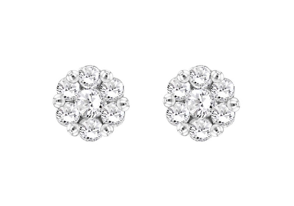 9ct White Gold 1.00t Diamond Cluster 8mm Stud Earrings