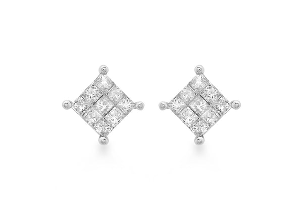 9ct White Gold 0.25t Diamond 5mm x 5mm Square Stud Earrings