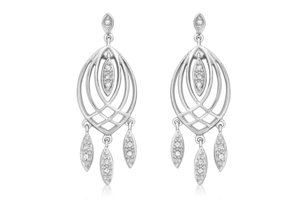 9ct White Gold 0.11t Diamond handelier Drop Earrings