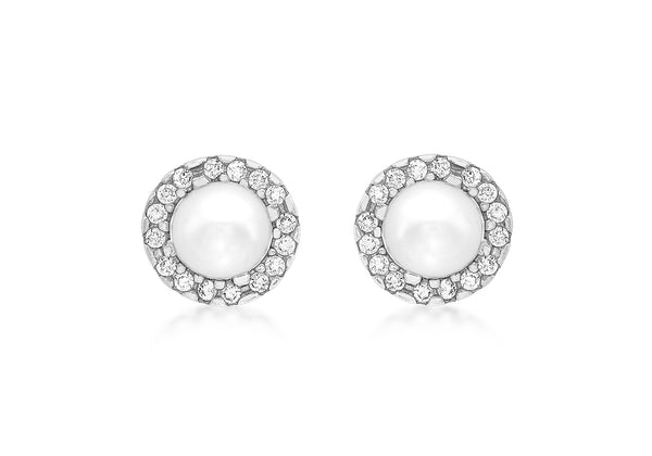 9ct White Gold 8mm Zirconia  and Pearl Stud Earrings