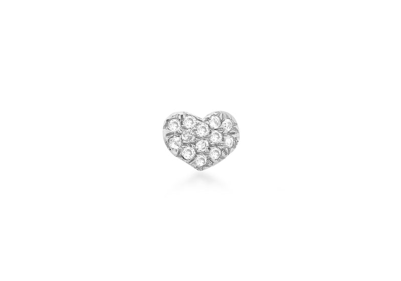 9ct White Gold 0.05t Diamond Pave Set 6mm x 4mm Heart Single Stud EarRing