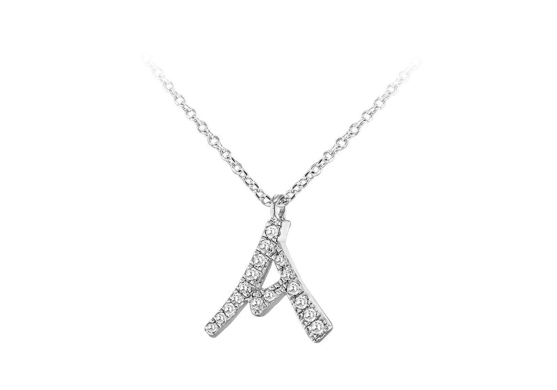 9ct White Gold 0.07ct Diamonds 'Initial A' Adjustable Necklace 