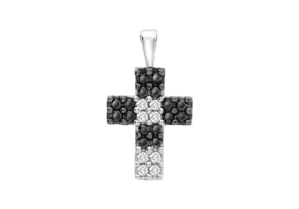 9ct White Gold 0.35t Black and White Diamond Cross Pendant