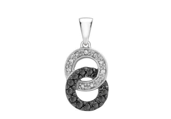 9ct White Gold 0.21t Black and White Diamond Circle Pendant