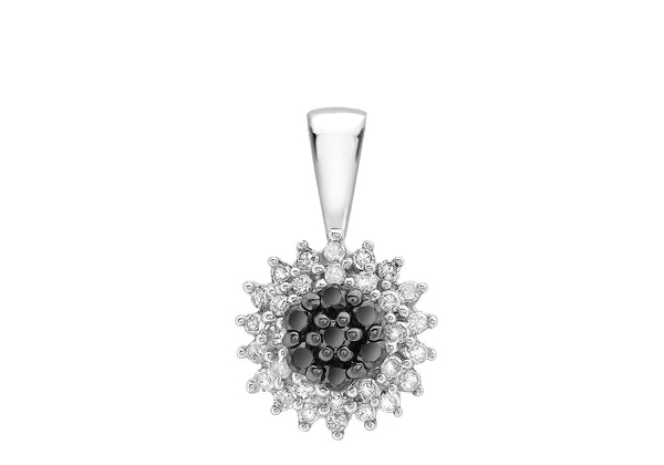 9ct White Gold 0.25t Black and White Diamond Cluster Pendant