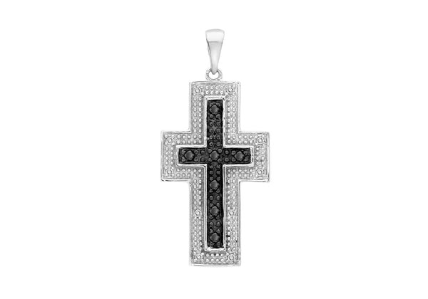 9ct White Gold 0.15t Black and White Diamond Cross Pendant