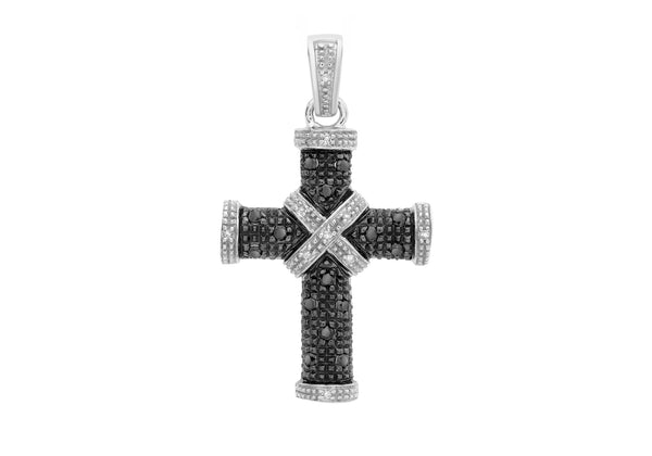 9ct White Gold 0.25t Black and White Diamond Cross Pendant