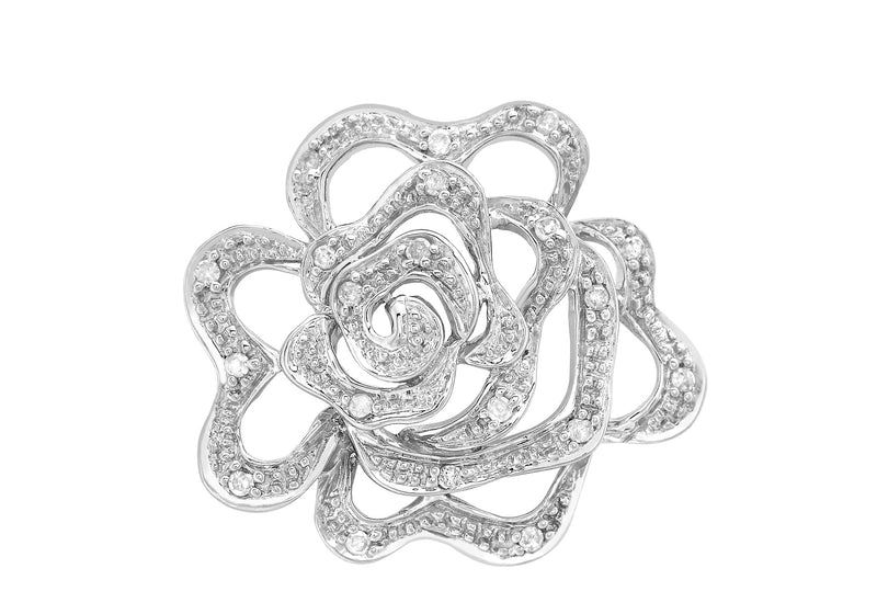 9ct White Gold 0.10ct Diamond Rose Pendant