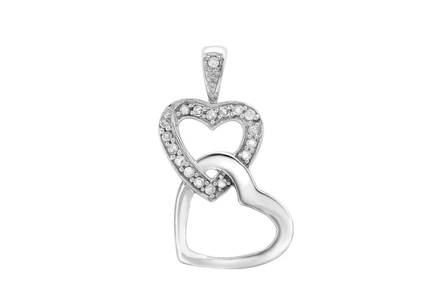 9ct White Gold 0.10ct Diamond Double-Heart Pendant