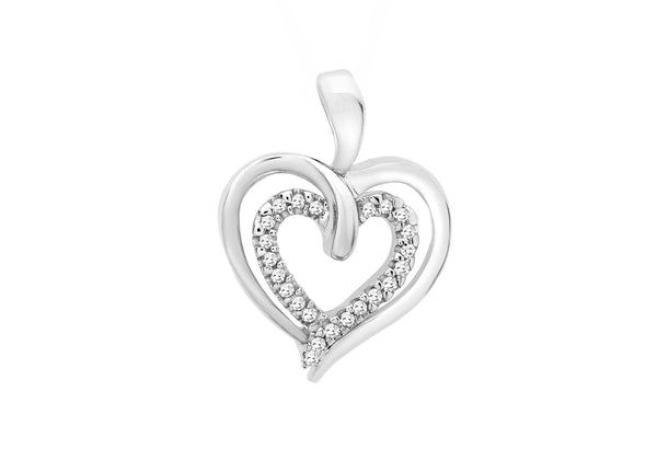 9ct White Gold 0.07t Diamond 13mm x 17.5mm Double-Heart Pendant