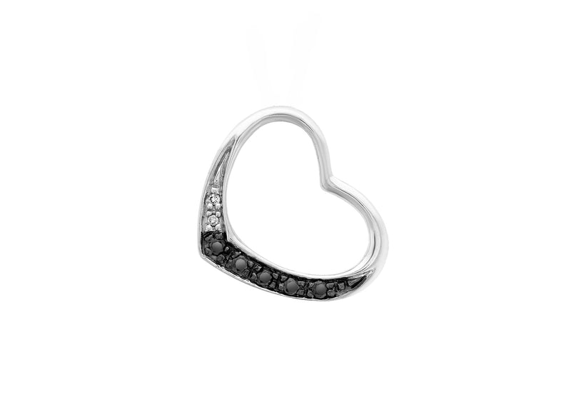 9ct White Gold 0.08t Black and White Diamond Heart Slider Pendant