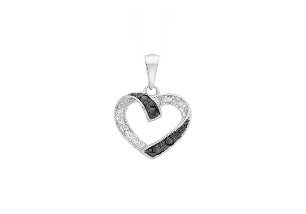 9ct White Gold 0.10ct Black and White Diamond Heart Pendant