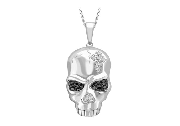 9ct White Gold 0.23t Black and White Diamond Skull Pendant