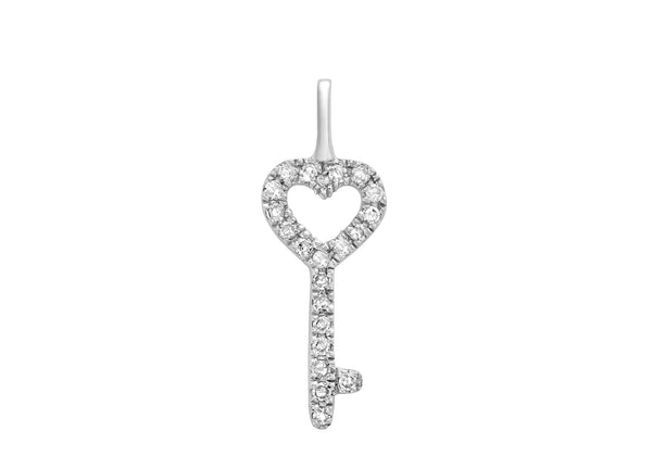 9ct White Gold 0.10ct Diamond Heart Key Pendant