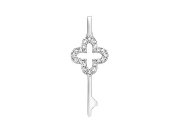 9ct White Gold 0.07t Diamond Cross Key Pendant