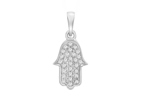 9ct White Gold 0.15t Pave Set Diamond Hamsa Pendant