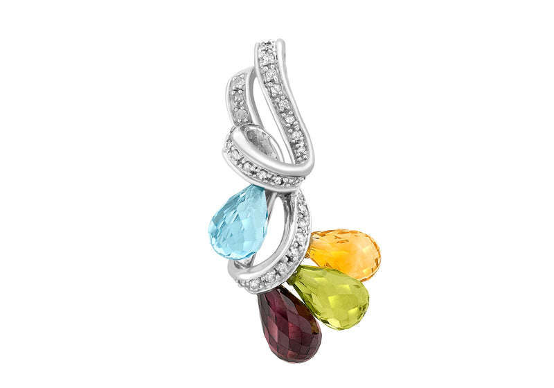 9ct White Gold 0.15ct Diamond Blue Topaz, Citrine, Peridot & Garnet Pendant