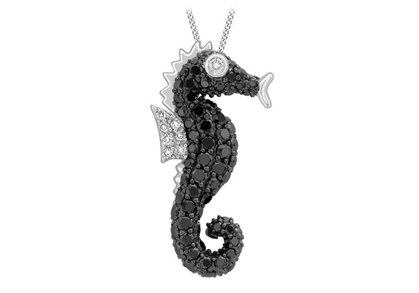 9ct White Gold 1.12t Black and White Diamond Seahorse Pendant