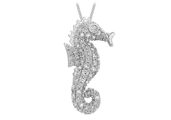 9ct White Gold 0.95t Diamond Seahorse Pendant