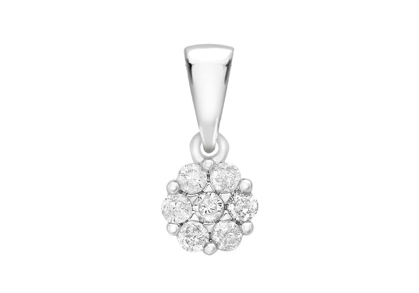 9ct White Gold 0.10ct Diamond Cluster Pendant