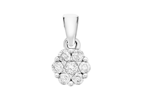 9ct White Gold 0.15t Diamond Cluster Pendant