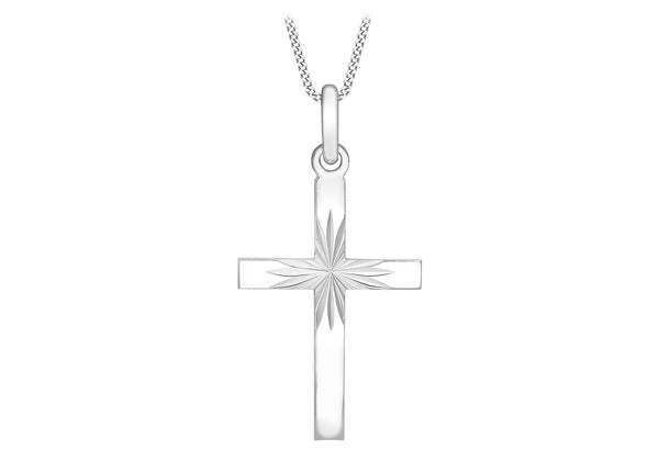 9ct White Gold 15.4mm x 30.3mm Diamond Cut Cross Pendant