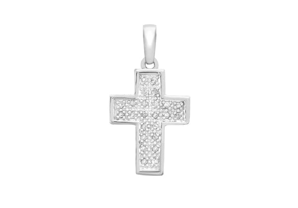 9ct White Gold 0.15t Diamond Cross Pendant